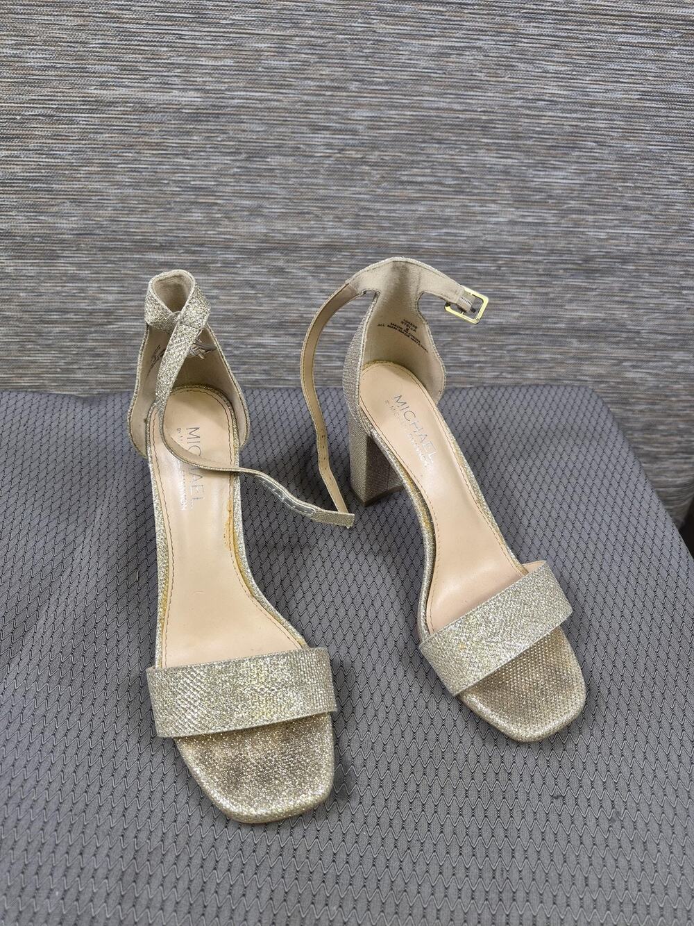 Michael By Michael Shannon Shoes Womens Size 9 Gold Glitter Block Heel Sandals